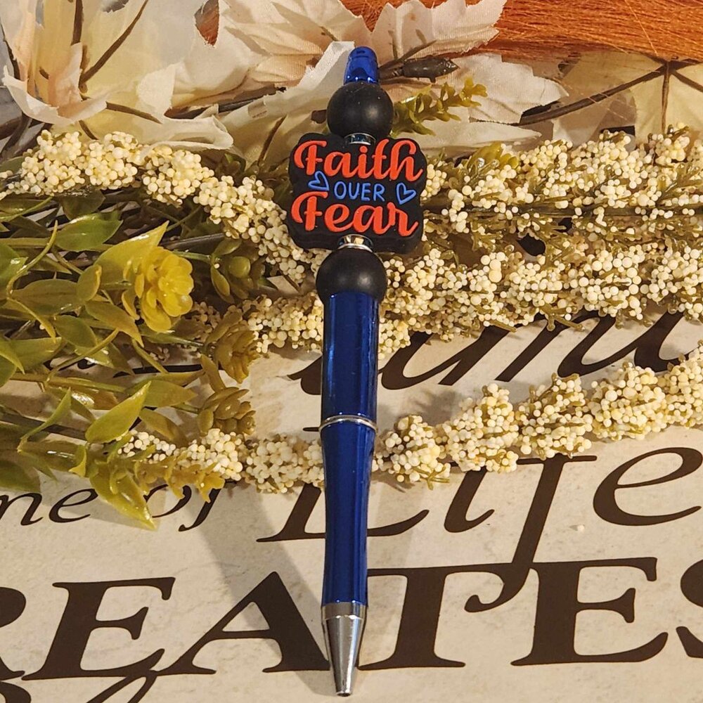 Beadable Pen "Faith Over Fear Red and Black" #51
